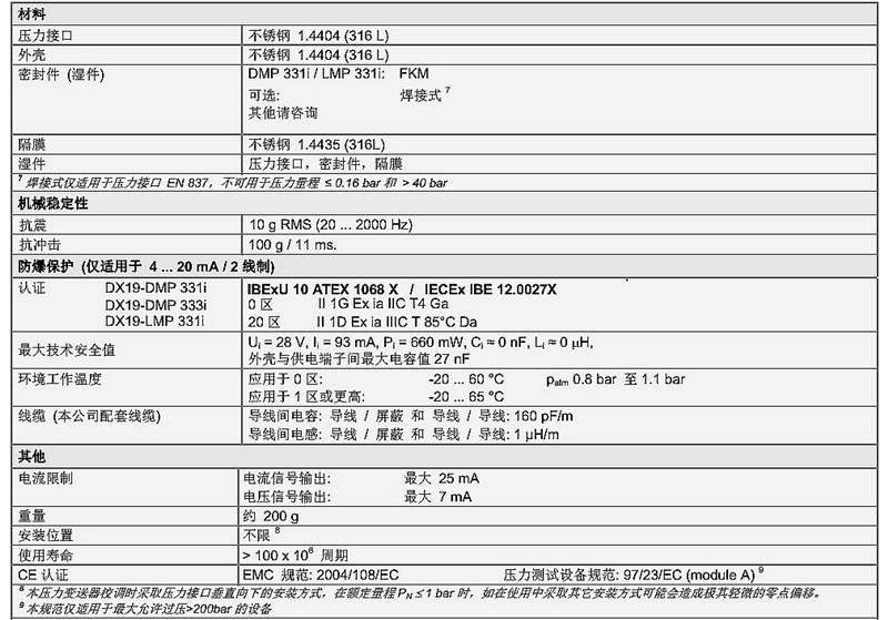 压力传感器DMP I系列技术惨3