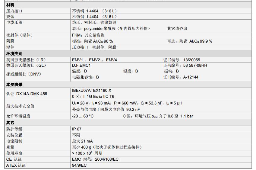 船用压力变送传感器DMK 456系列技术参数2